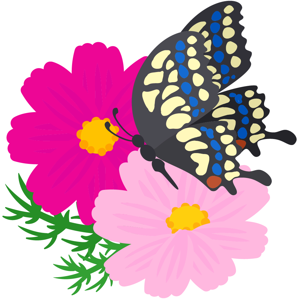 可愛いコスモスのフリーイラスト素材　-蝶々-