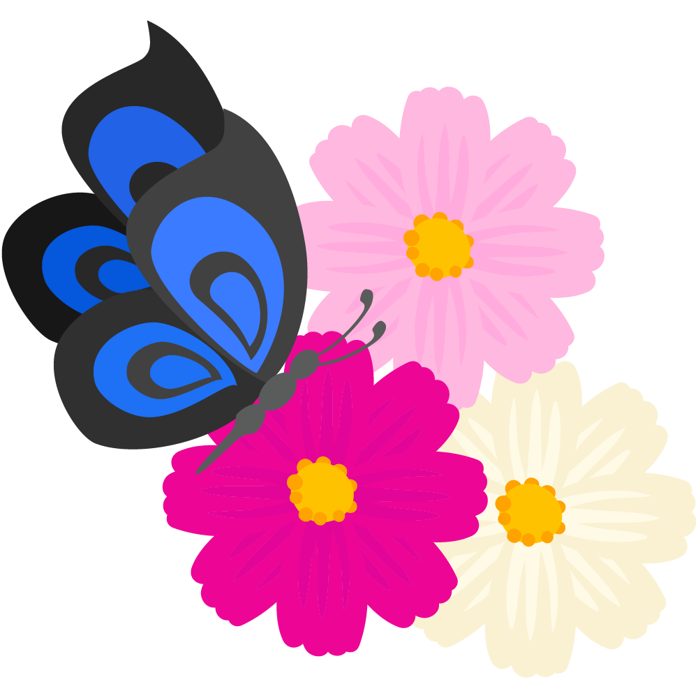 可愛いコスモスのフリーイラスト素材　-蝶々-