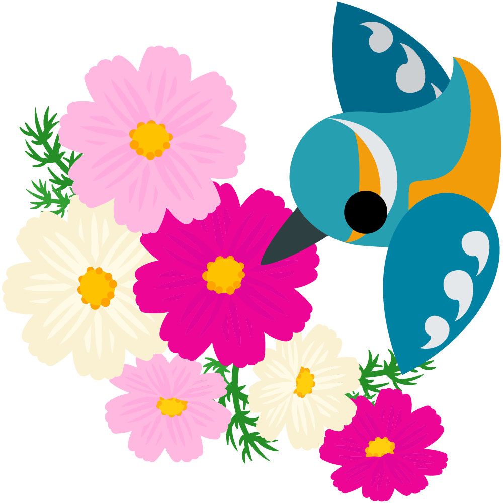 可愛いコスモスのフリーイラスト素材　-小鳥-