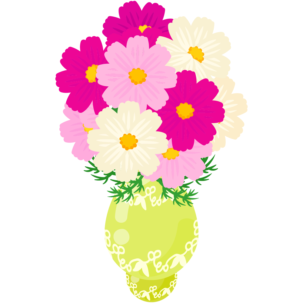 可愛いコスモスのフリーイラスト素材　-花瓶-