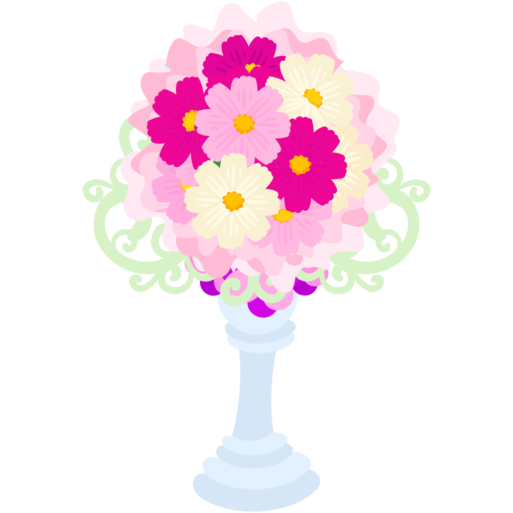 可愛いコスモスのフリーイラスト素材　-花瓶-