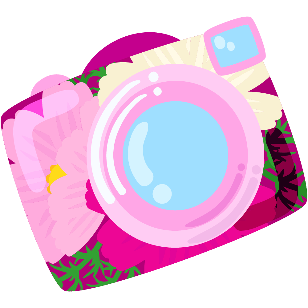 可愛いコスモスのフリーイラスト素材　-カメラ-