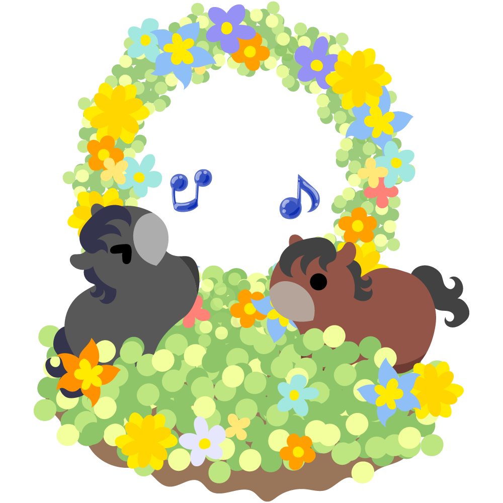 可愛い馬のフリーイラスト素材　-お花いっぱいの庭-