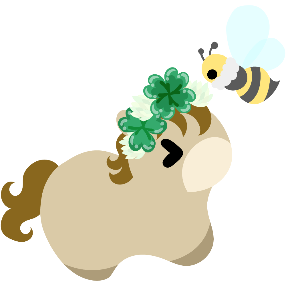 可愛い馬のフリーイラスト素材　-クローバーとミツバチ-