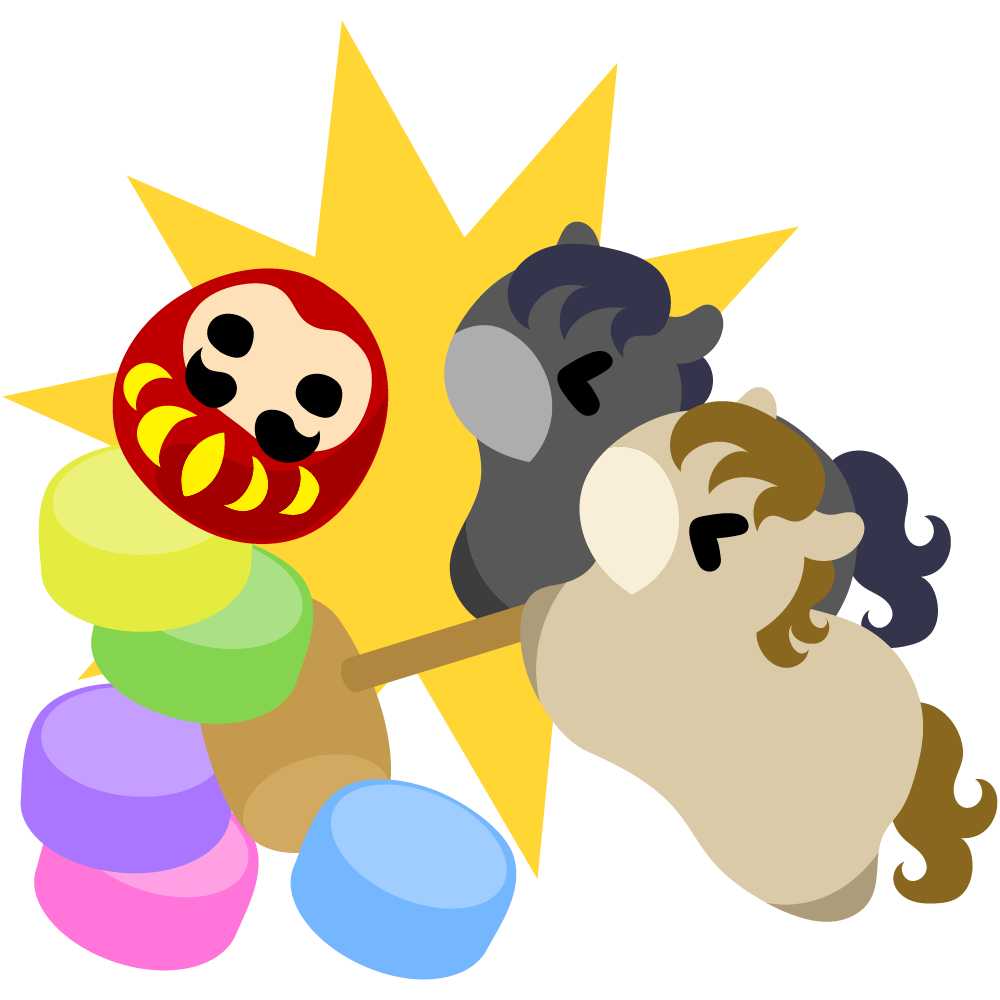 可愛い馬のフリーイラスト素材　-お正月・だるま落とし-