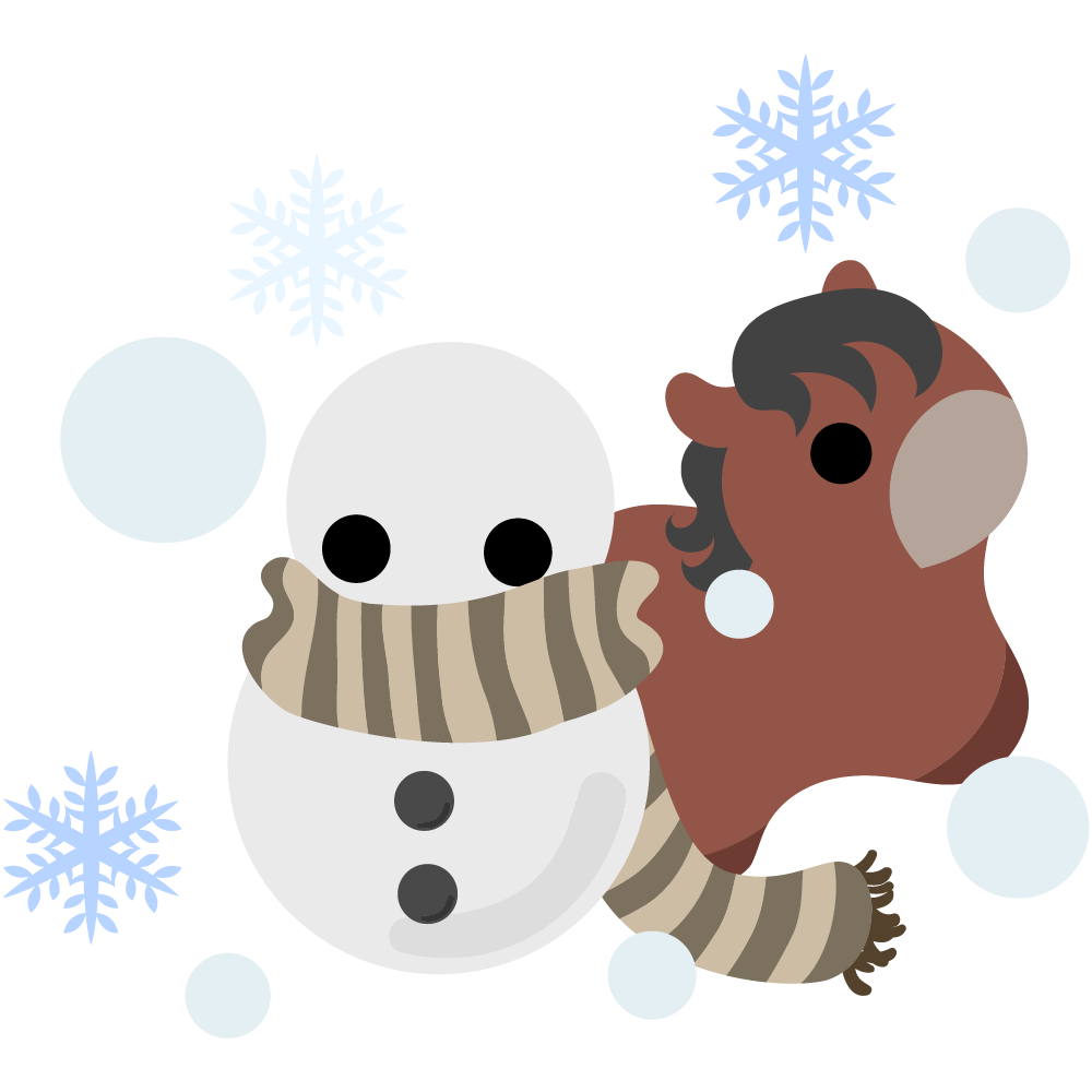 可愛い馬のフリーイラスト素材　-冬の雪だるま-