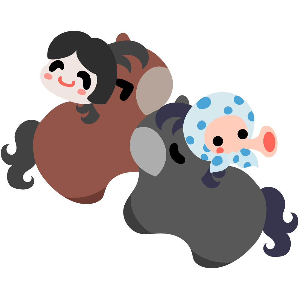 可愛い馬のフリーイラスト素材　-お正月・おかめとひょっとこ-