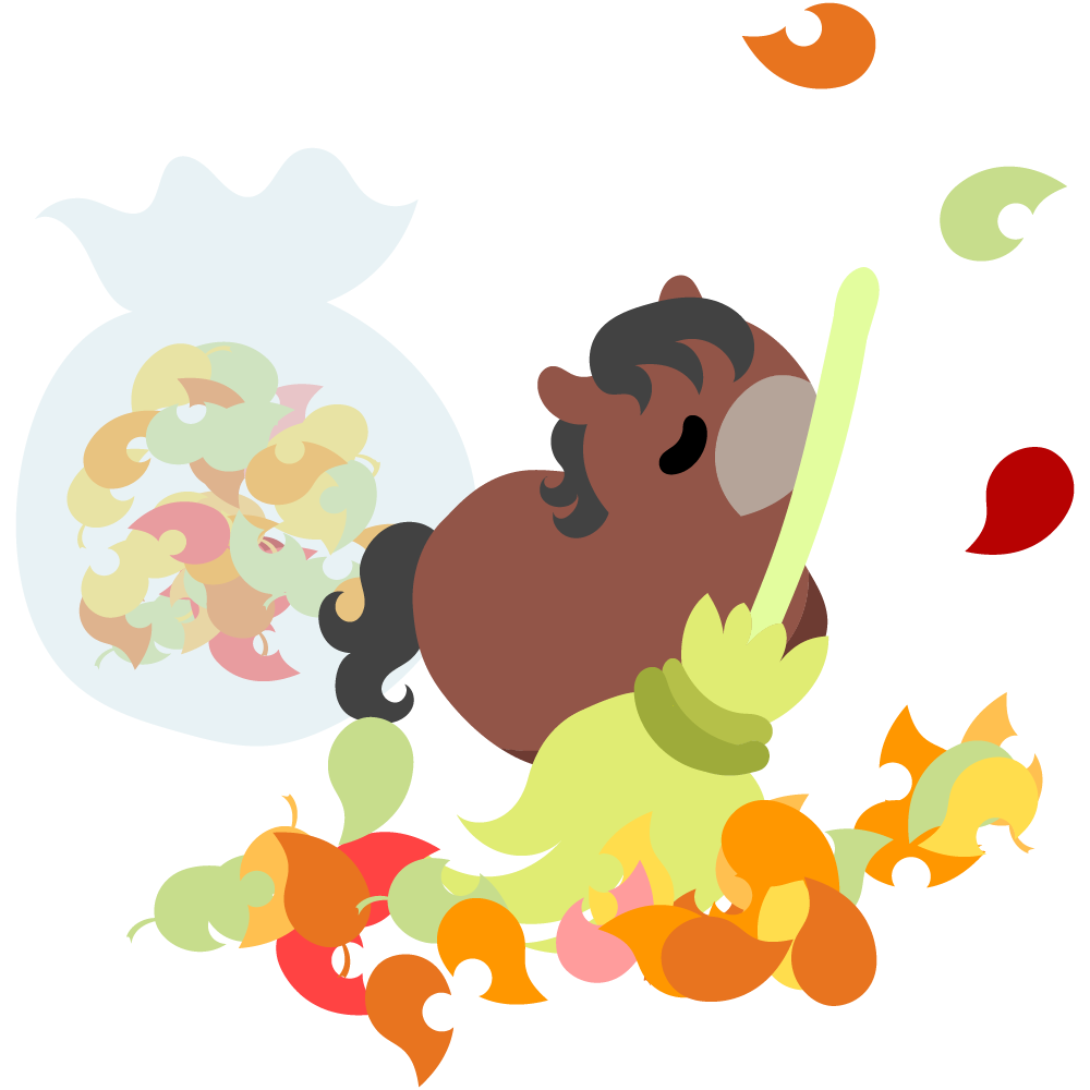 可愛い馬のフリーイラスト素材　-落ち葉の掃除-