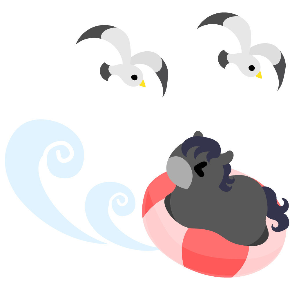 可愛い馬のフリーイラスト素材　-海と浮き輪とカモメ-