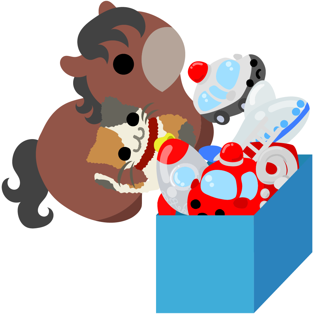 可愛い馬のフリーイラスト素材　-おもちゃのお片付け-