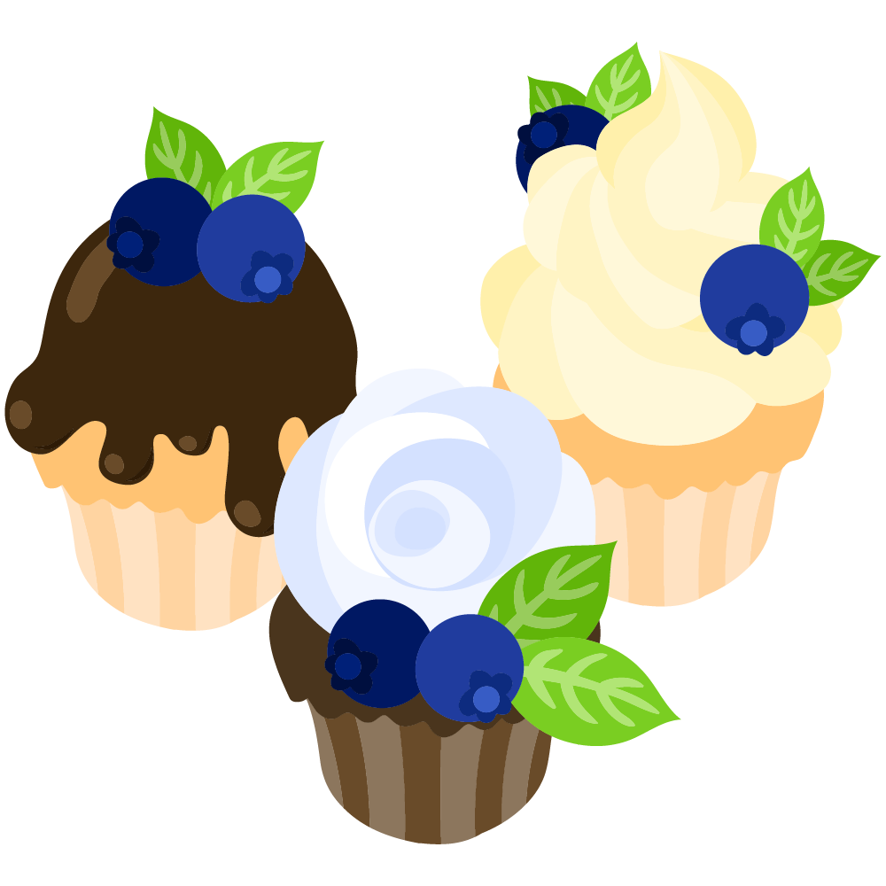 美味しそうなブルーベリースイーツのフリーイラスト素材　-カップケーキ-