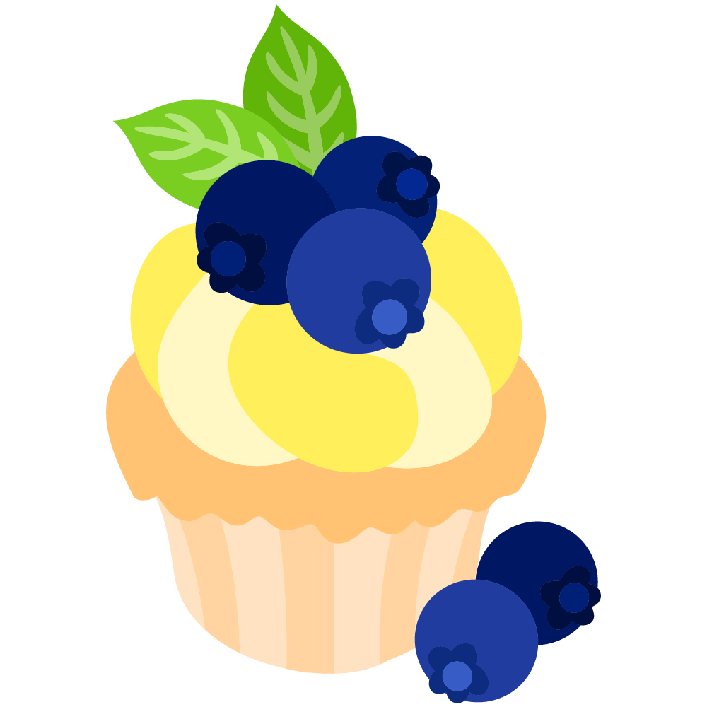 美味しそうなブルーベリースイーツのフリーイラスト素材　-カップケーキ-