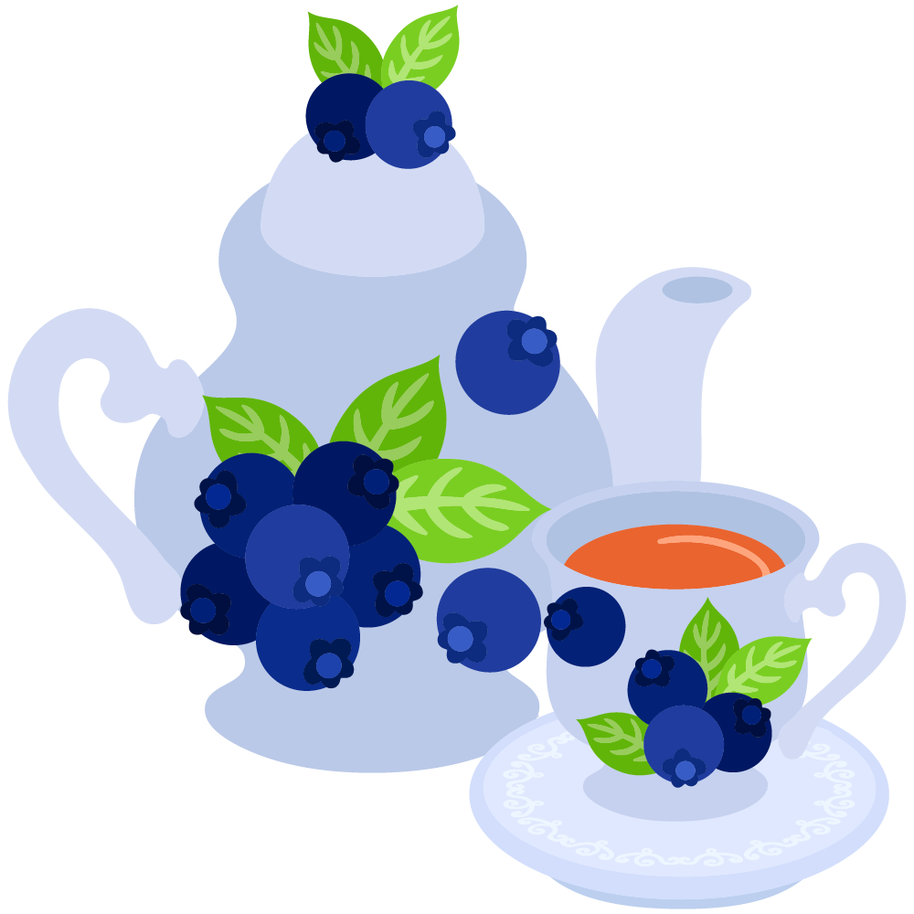 美味しそうなブルーベリースイーツのフリーイラスト素材　-紅茶-