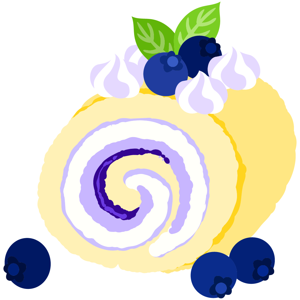 美味しそうなブルーベリースイーツのフリーイラスト素材　-ロールケーキ-
