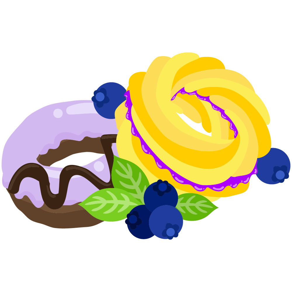 美味しそうなブルーベリースイーツのフリーイラスト素材　-ドーナツ-
