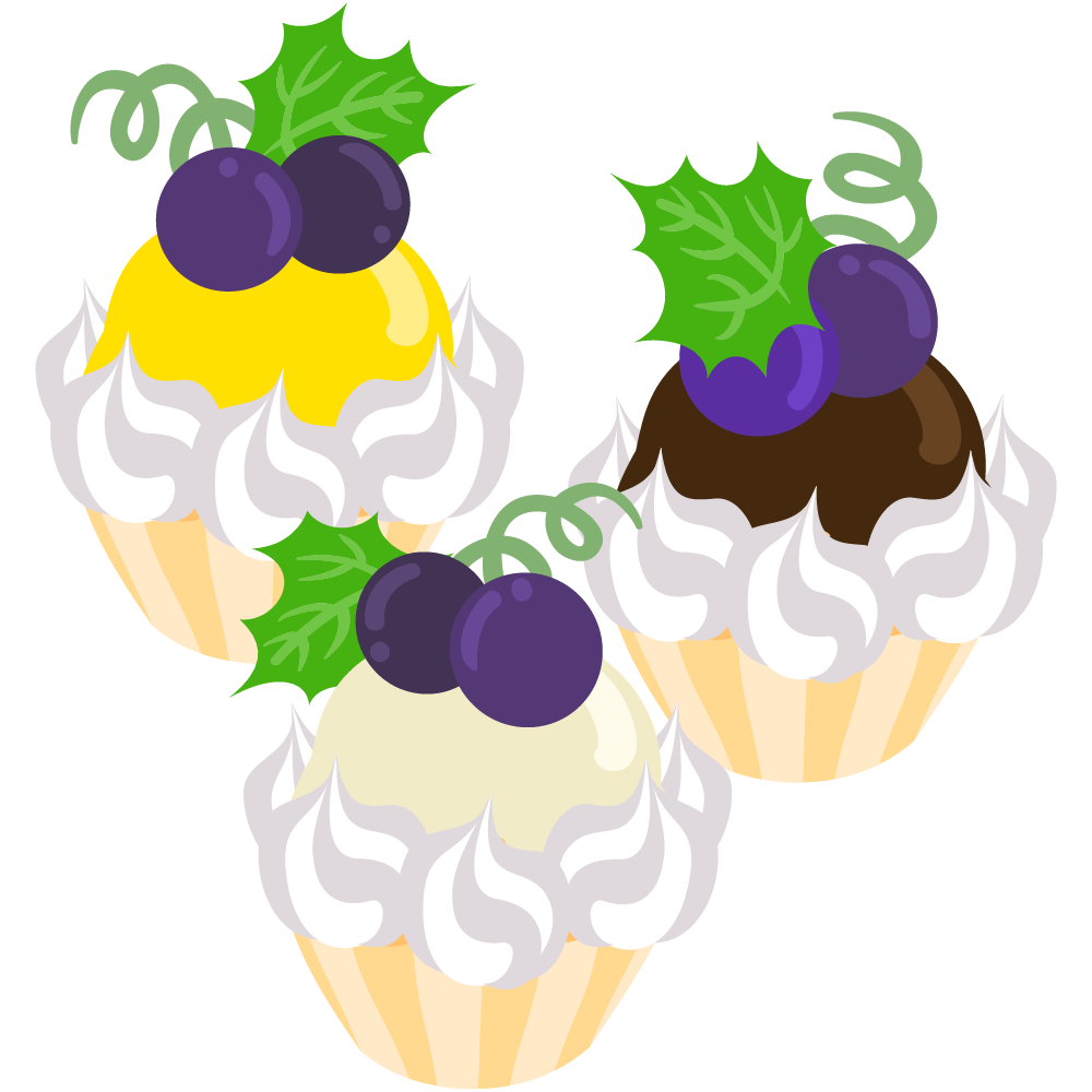 美味しそうなぶどうスイーツのフリーイラスト素材　-カップケーキ-