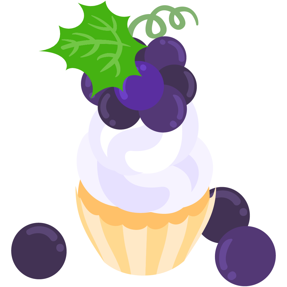 美味しそうなぶどうスイーツのフリーイラスト素材　-カップケーキ-