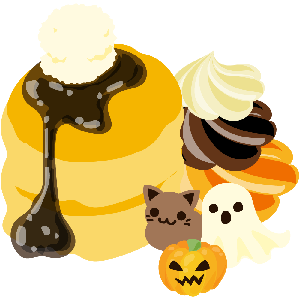 美味しそうなハロウィンスイーツのフリーイラスト素材　-パンケーキ-