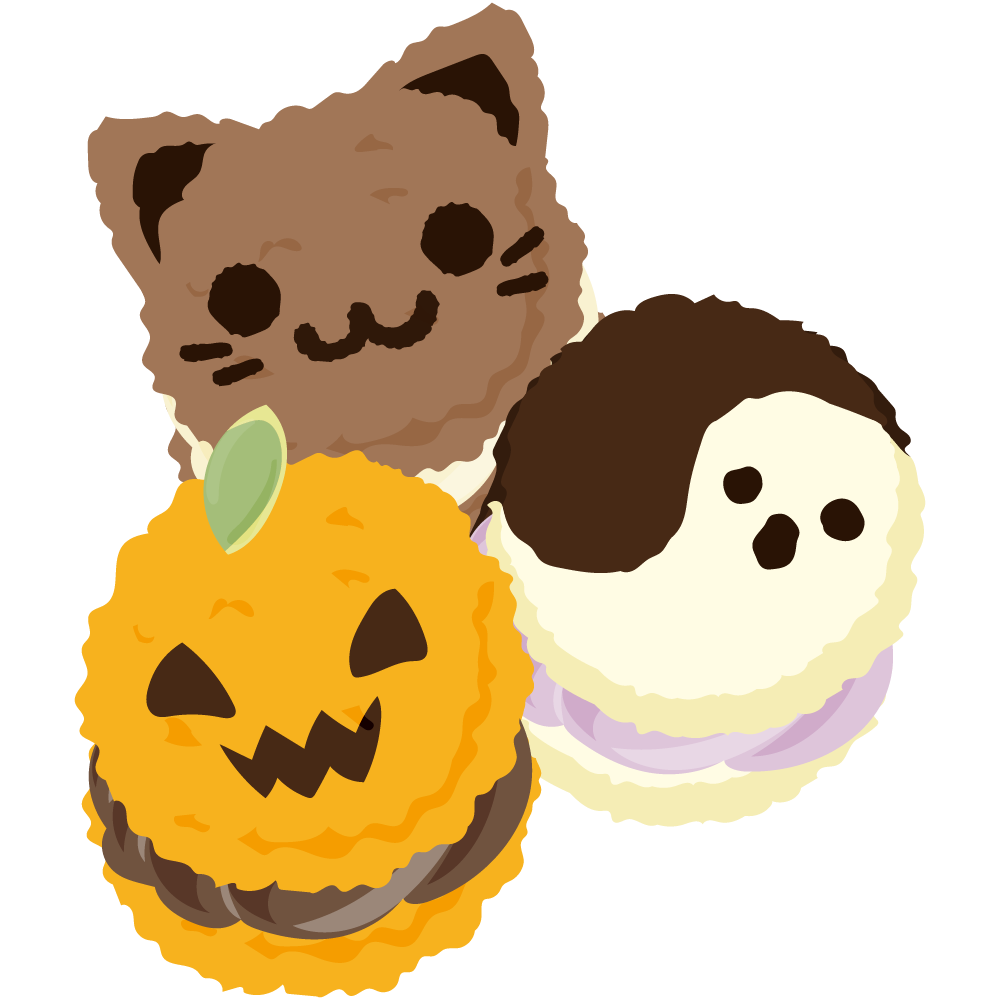 美味しそうなハロウィンスイーツのフリーイラスト素材　-クッキーサンド-