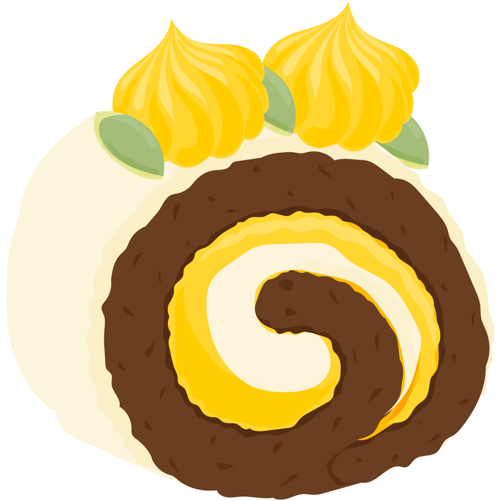 美味しそうなかぼちゃスイーツのフリーイラスト素材　-チョコレートロールケーキ-