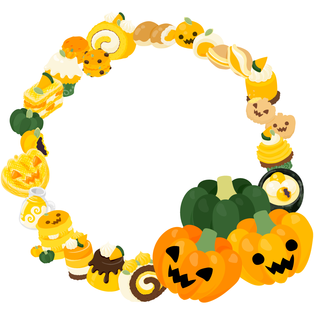 美味しそうなかぼちゃスイーツのフリーイラスト素材　-スイーツリース-