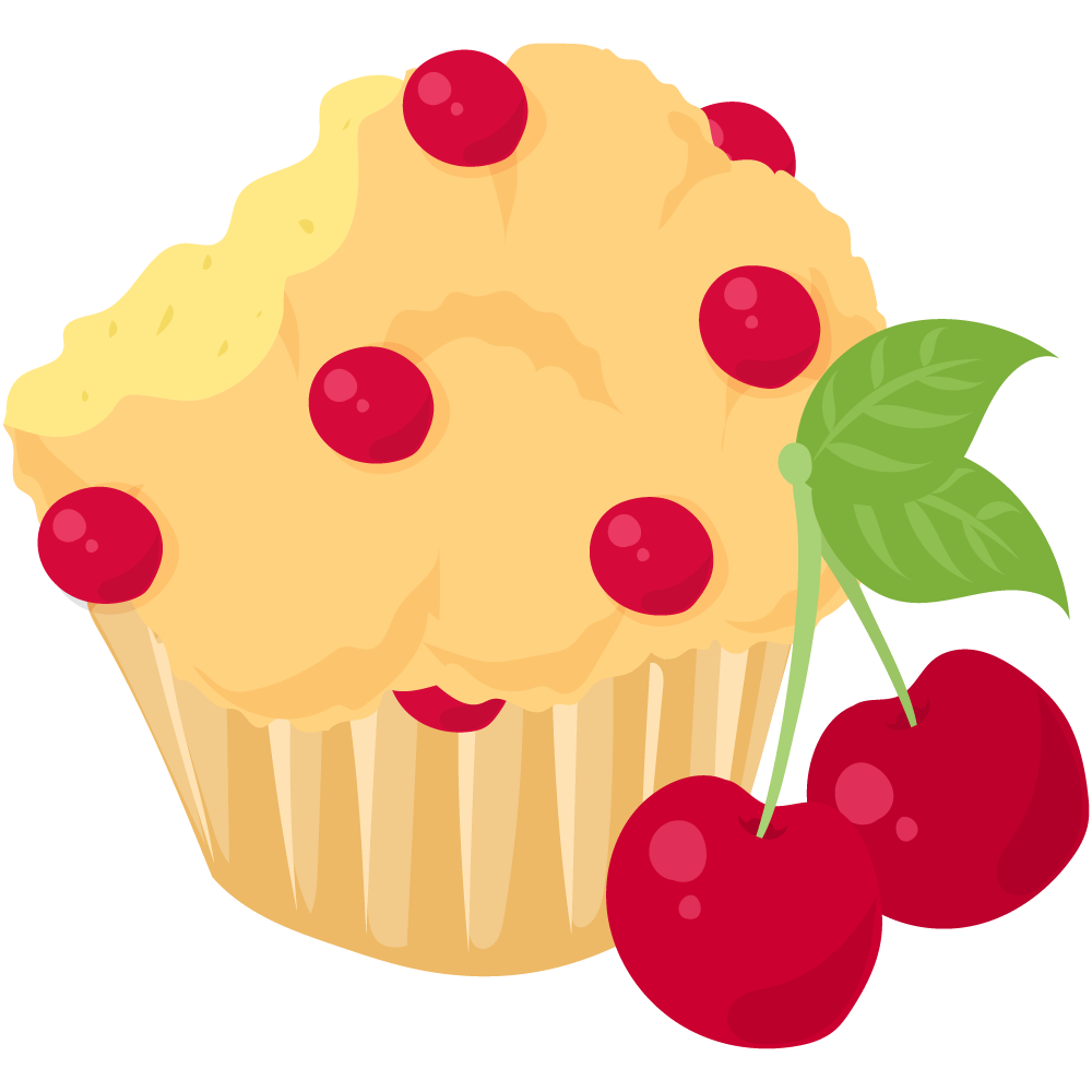 可愛いさくらんぼスイーツのフリーイラスト素材　-マフィン-
