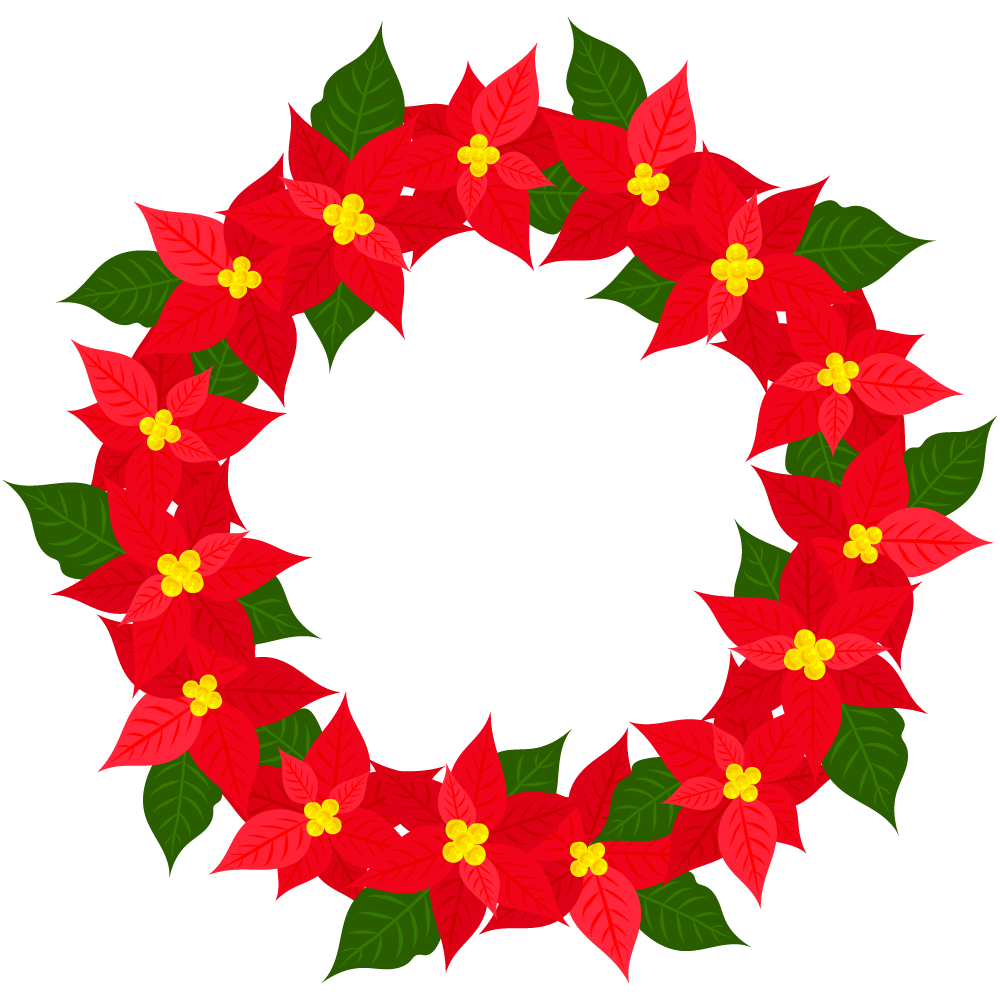 おしゃれなポインセチアのフリーイラスト素材　-リース-