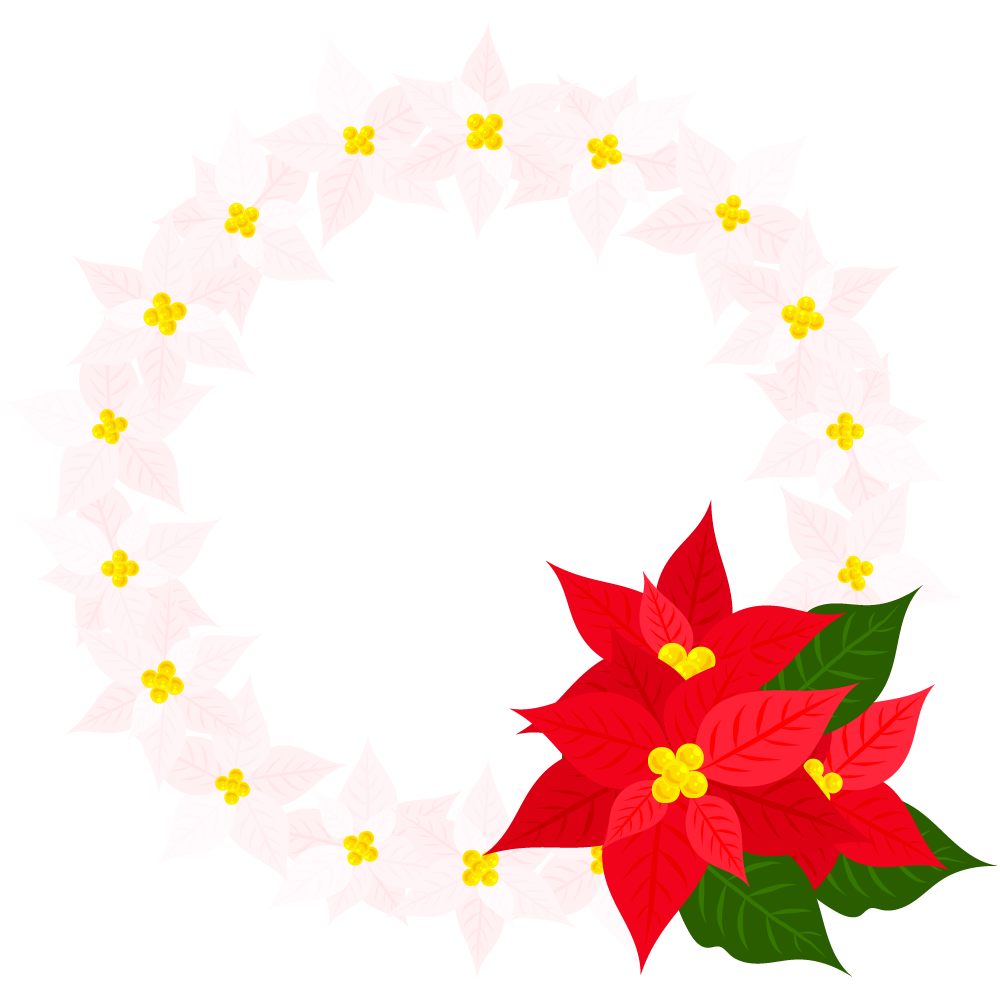 おしゃれなポインセチアのフリーイラスト素材　-リース-