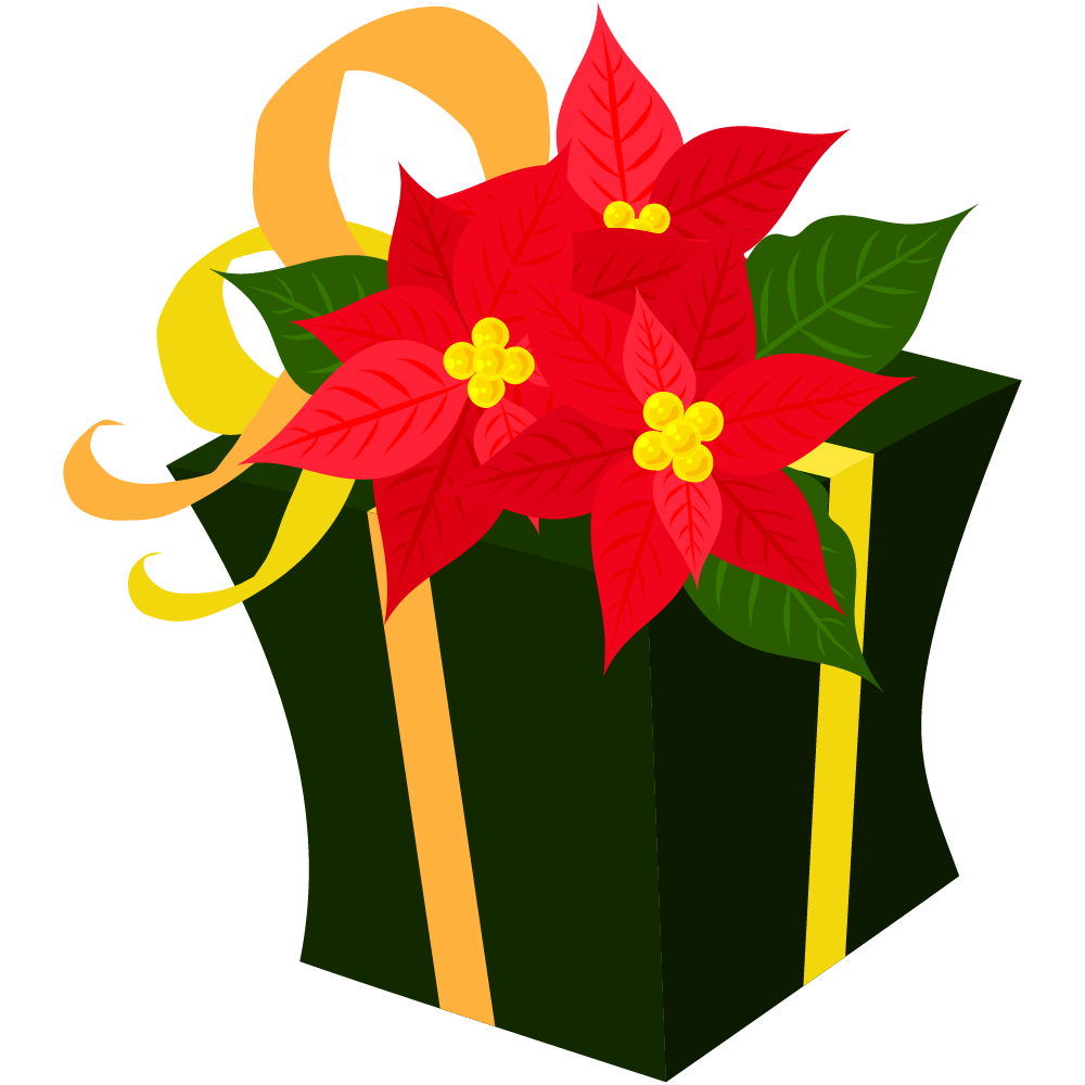 おしゃれなポインセチアのフリーイラスト素材　-プレゼント-