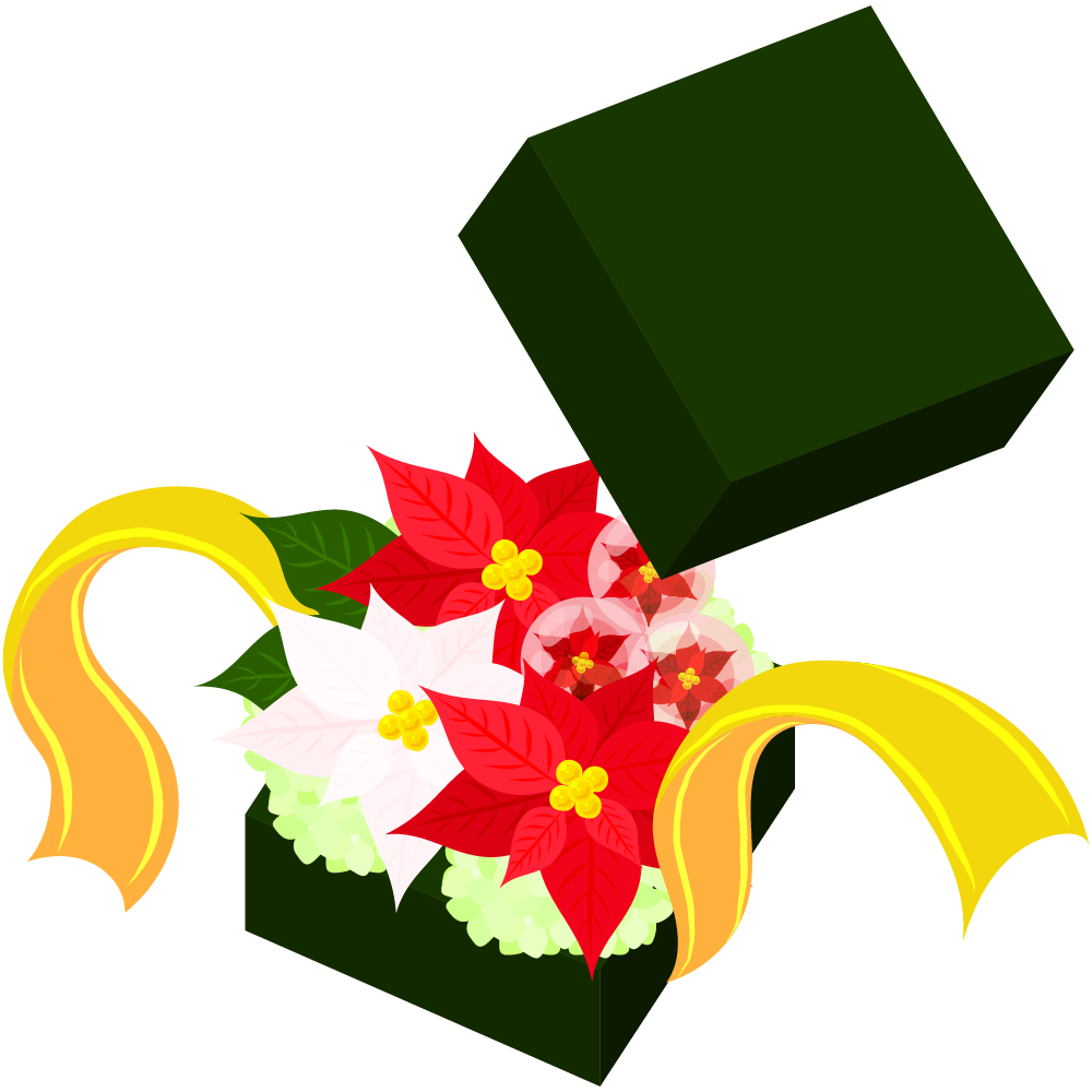 おしゃれなポインセチアのフリーイラスト素材　-プレゼント-