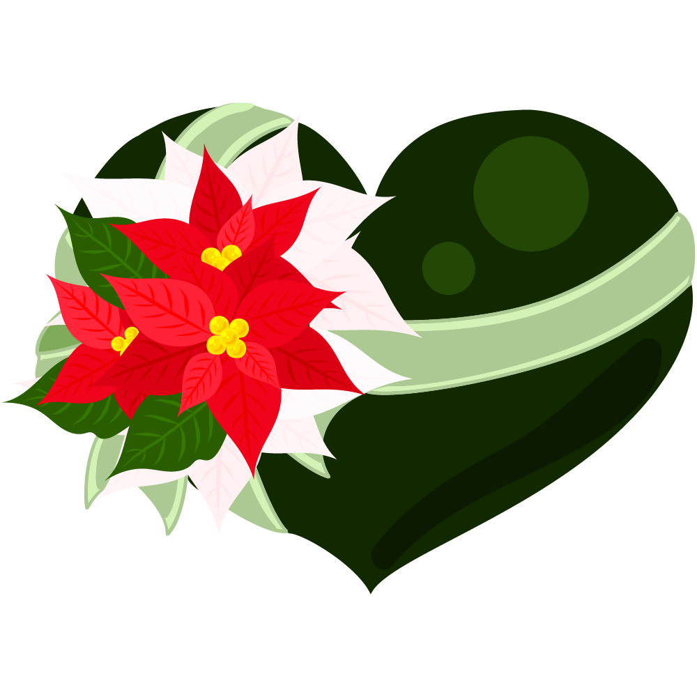 おしゃれなポインセチアのフリーイラスト素材　-ハート型プレゼント-