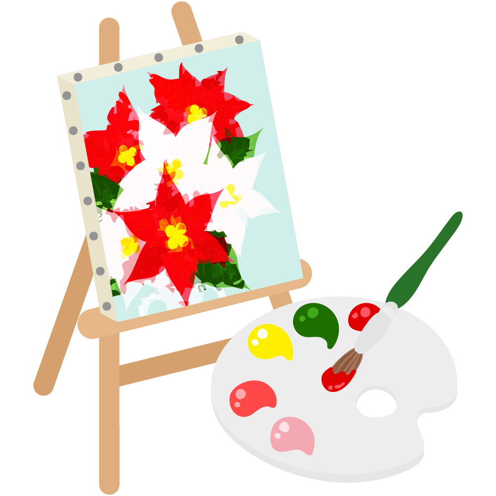 おしゃれなポインセチアのフリーイラスト素材　-絵画-