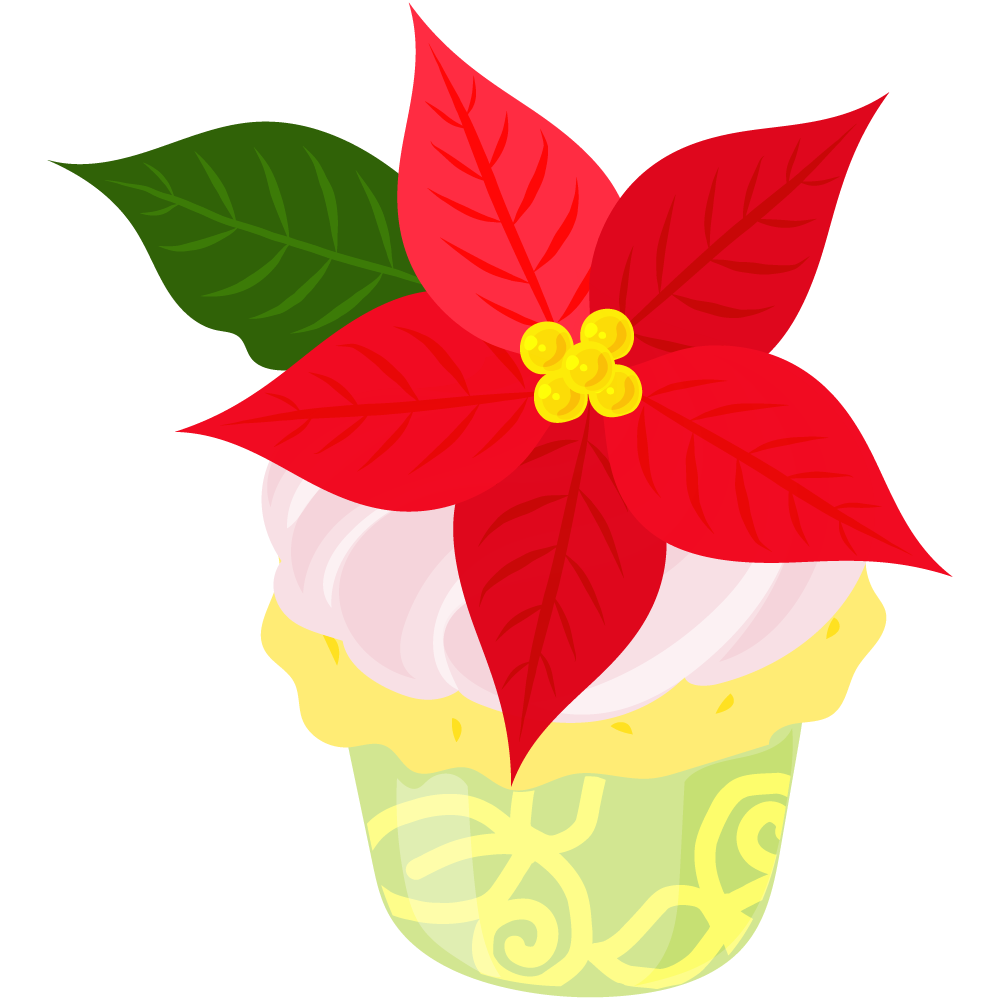 おしゃれなポインセチアのフリーイラスト素材　-カップケーキ-
