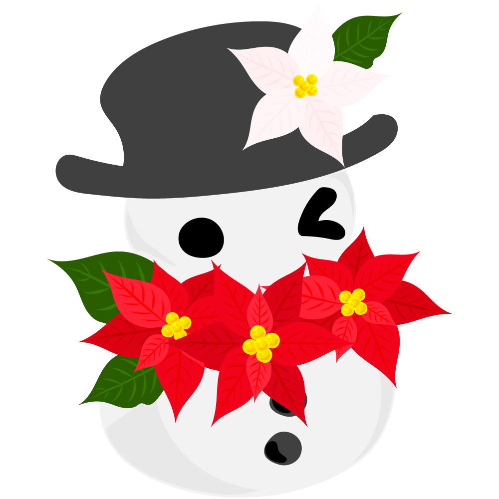 おしゃれなポインセチアのフリーイラスト素材　-雪だるま-