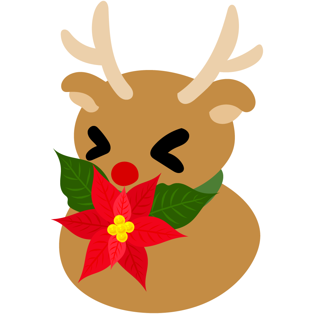 おしゃれなポインセチアのフリーイラスト素材　-トナカイ-
