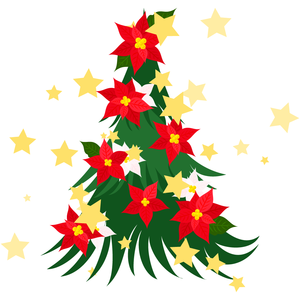 おしゃれなポインセチアのフリーイラスト素材　-クリスマスツリー-
