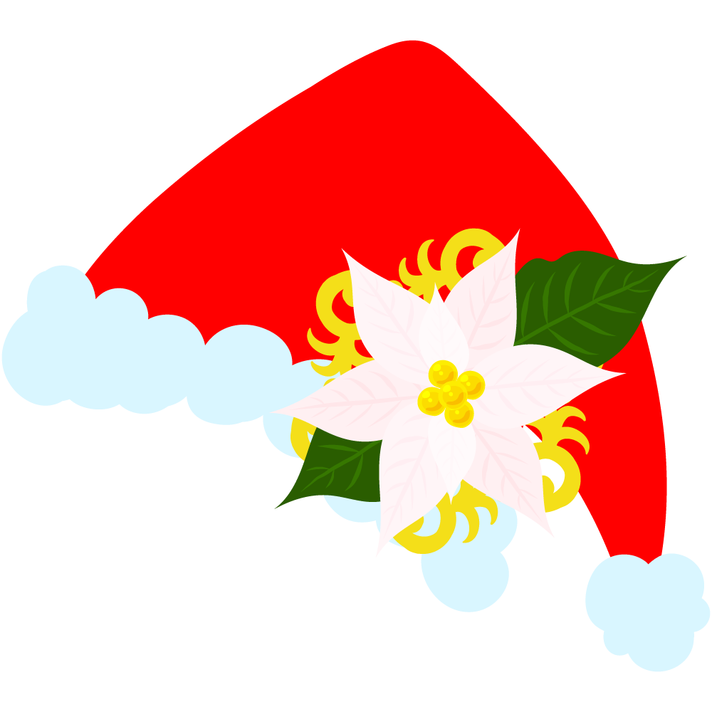 おしゃれなポインセチアのフリーイラスト素材　-サンタの帽子-