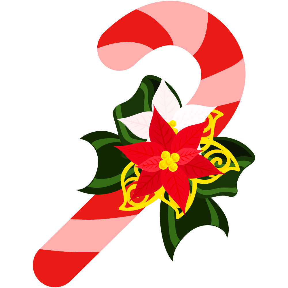 おしゃれなポインセチアのフリーイラスト素材　-キャンディケイン-