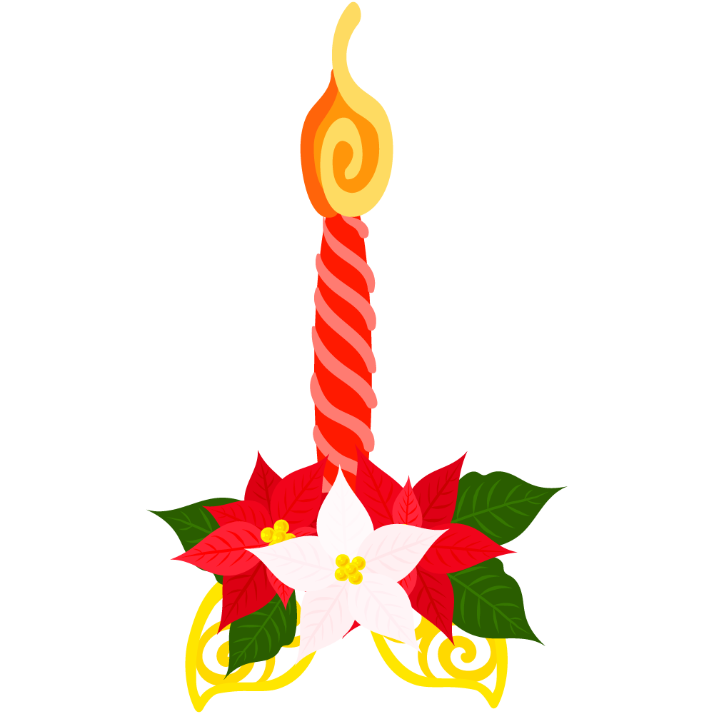 おしゃれなポインセチアのフリーイラスト素材　-クリスマスキャンドル-