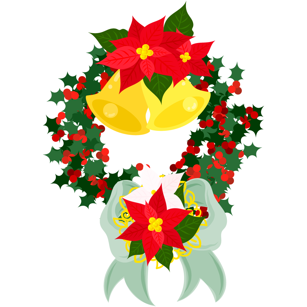 おしゃれなポインセチアのフリーイラスト素材　-クリスマスリース-
