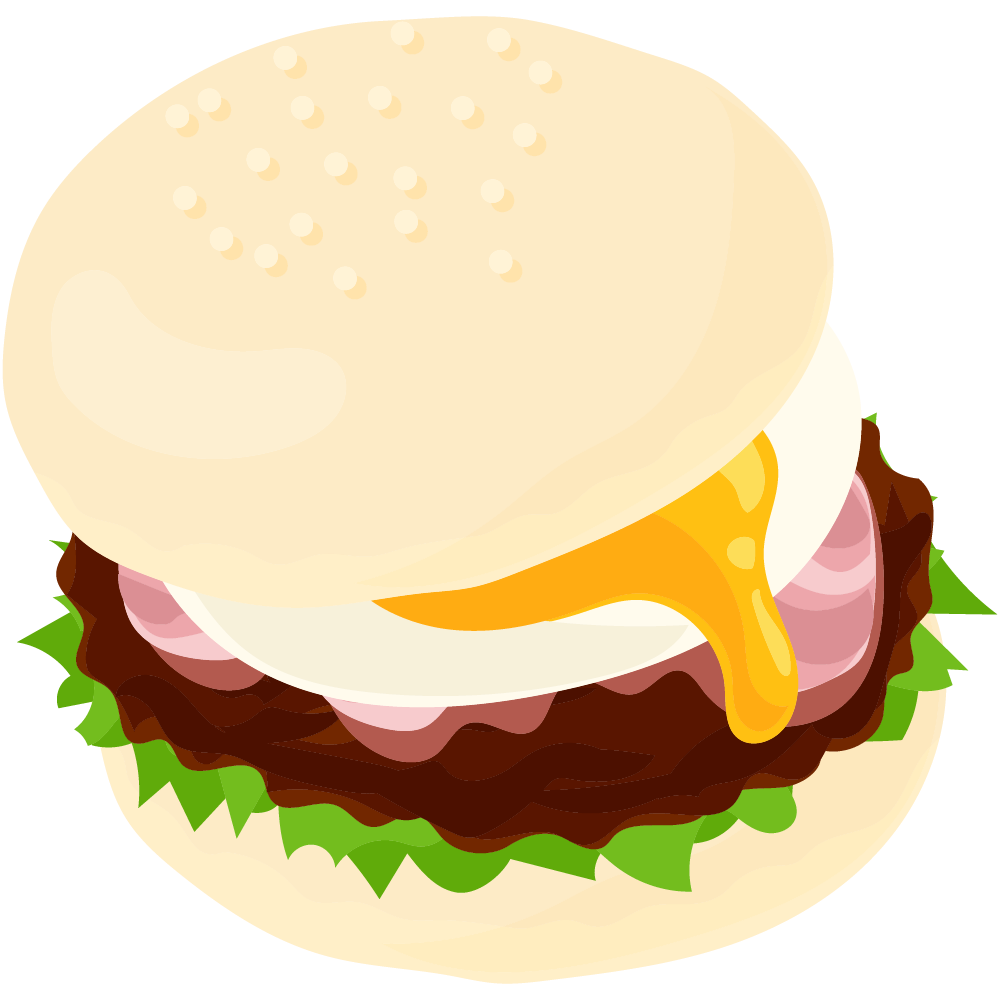 美味しそうなハンバーガーのフリーイラスト素材　-ベーコンエッグ-