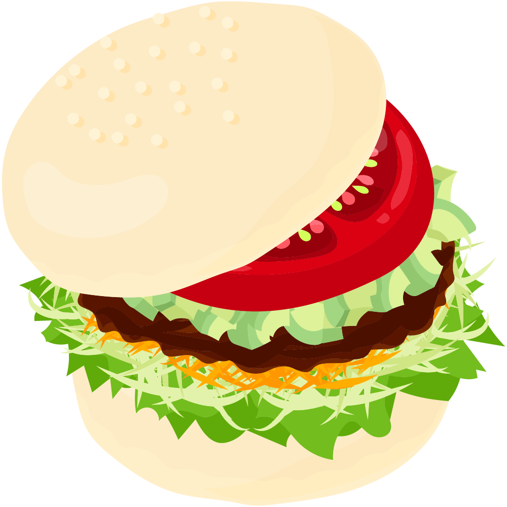 美味しそうなハンバーガーのフリーイラスト素材　-野菜たっぷり-