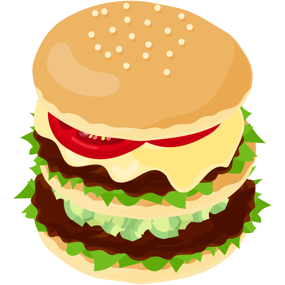 美味しそうなハンバーガーのフリーイラスト素材　-ダブル-