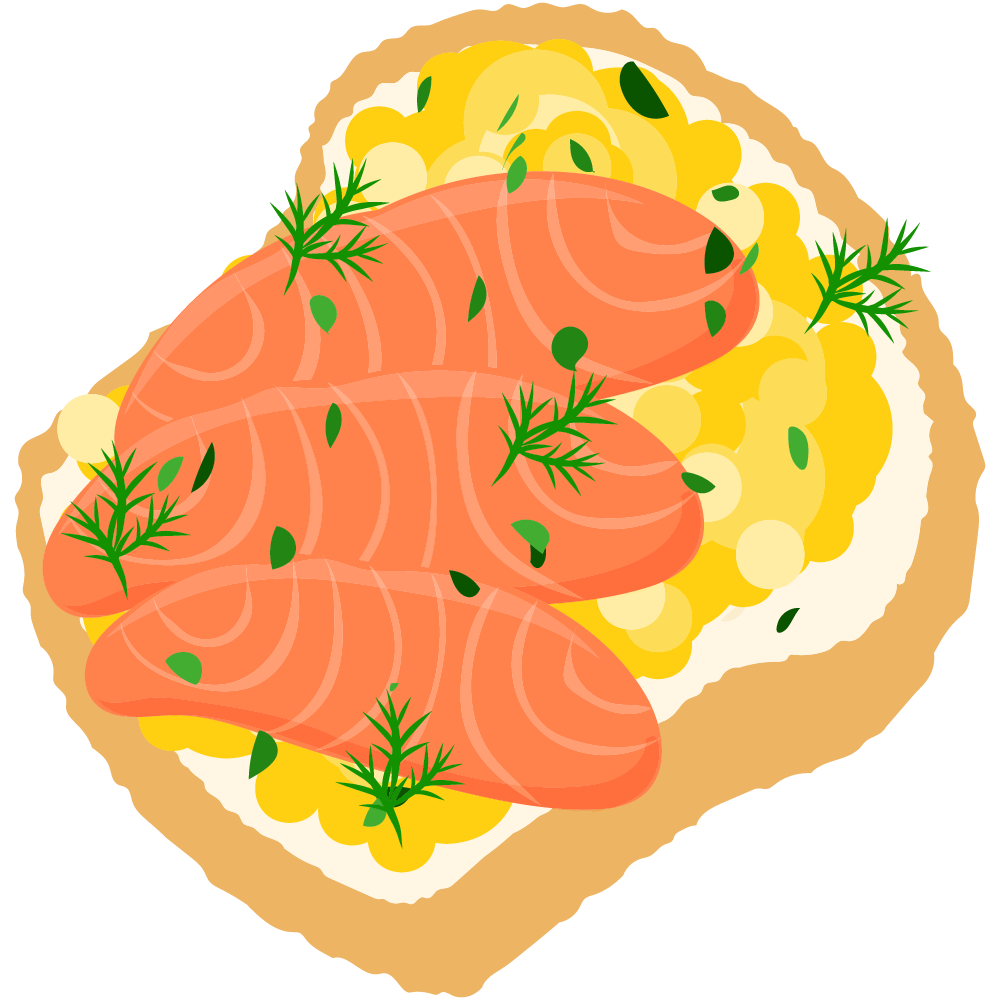 美味しそうなオープンサンドのフリーイラスト素材　-スモークサーモンと卵-