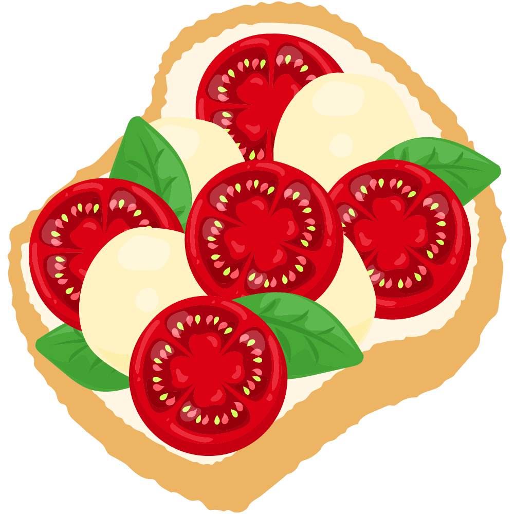 美味しそうなオープンサンドのフリーイラスト素材　-カプレーゼ-