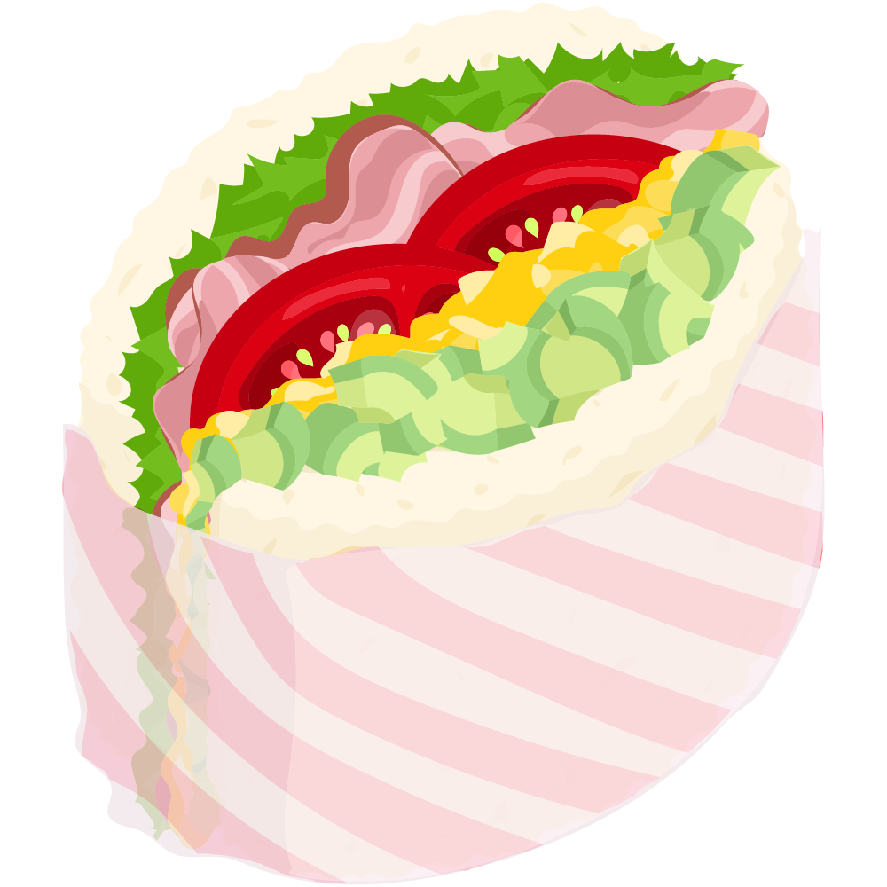 美味しそうなサンドイッチのフリーイラスト素材　-BLTと卵とアボカド-