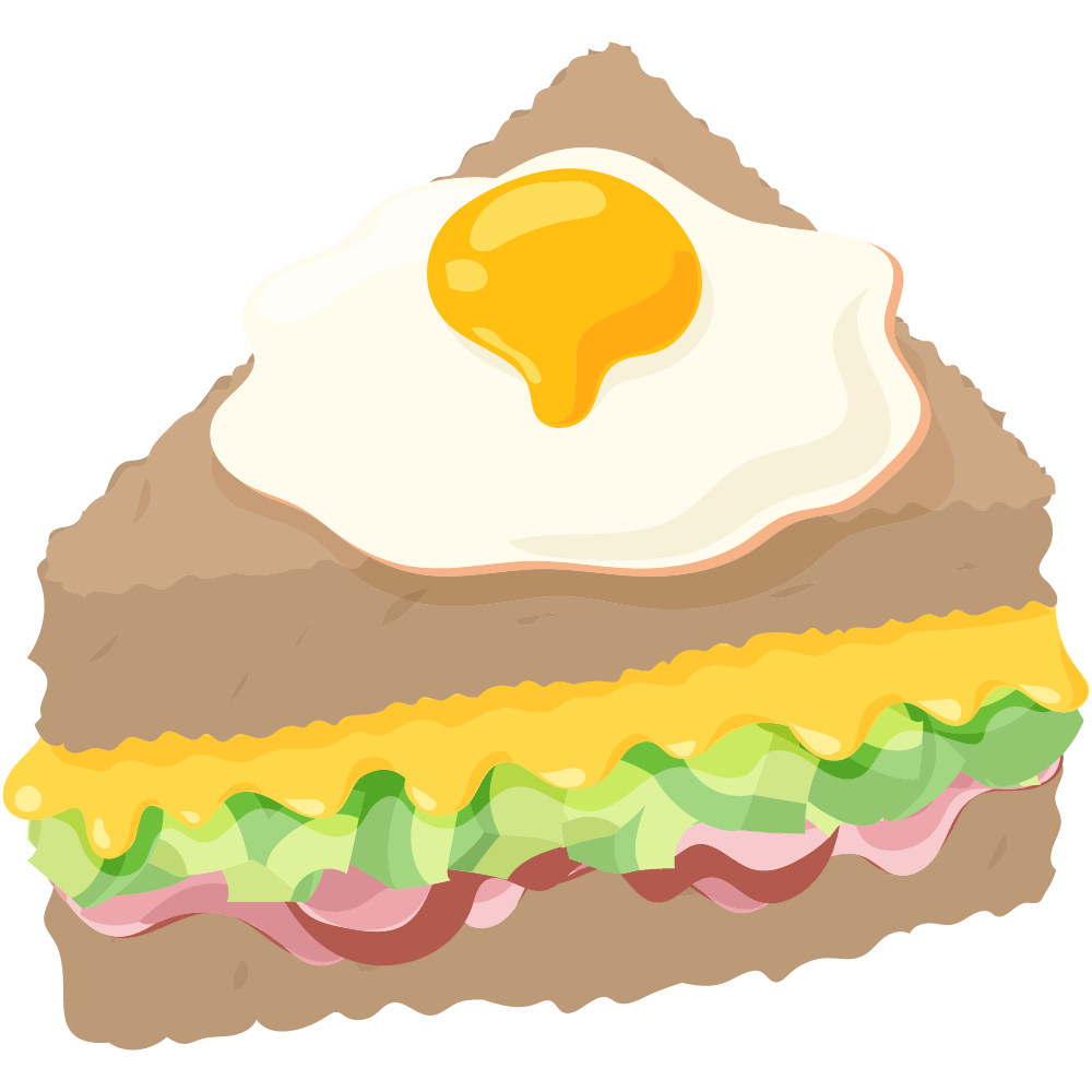 美味しそうなサンドイッチのフリーイラスト素材　-目玉焼きとチーズとアボカドとベーコン-