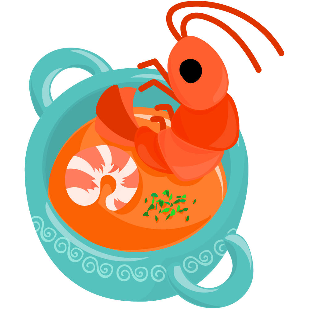 美味しそうなスープのフリーイラスト素材　-海老-