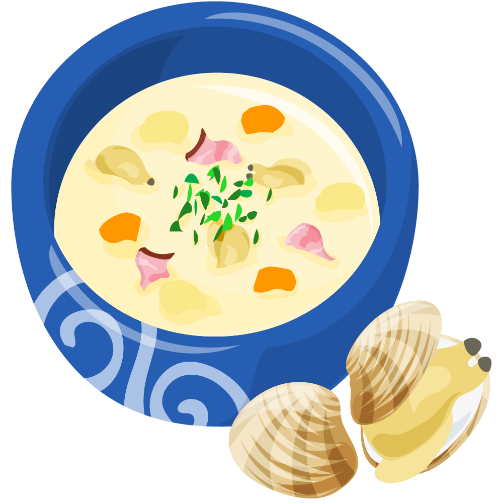 美味しそうなスープのフリーイラスト素材　-クラムチャウダー-
