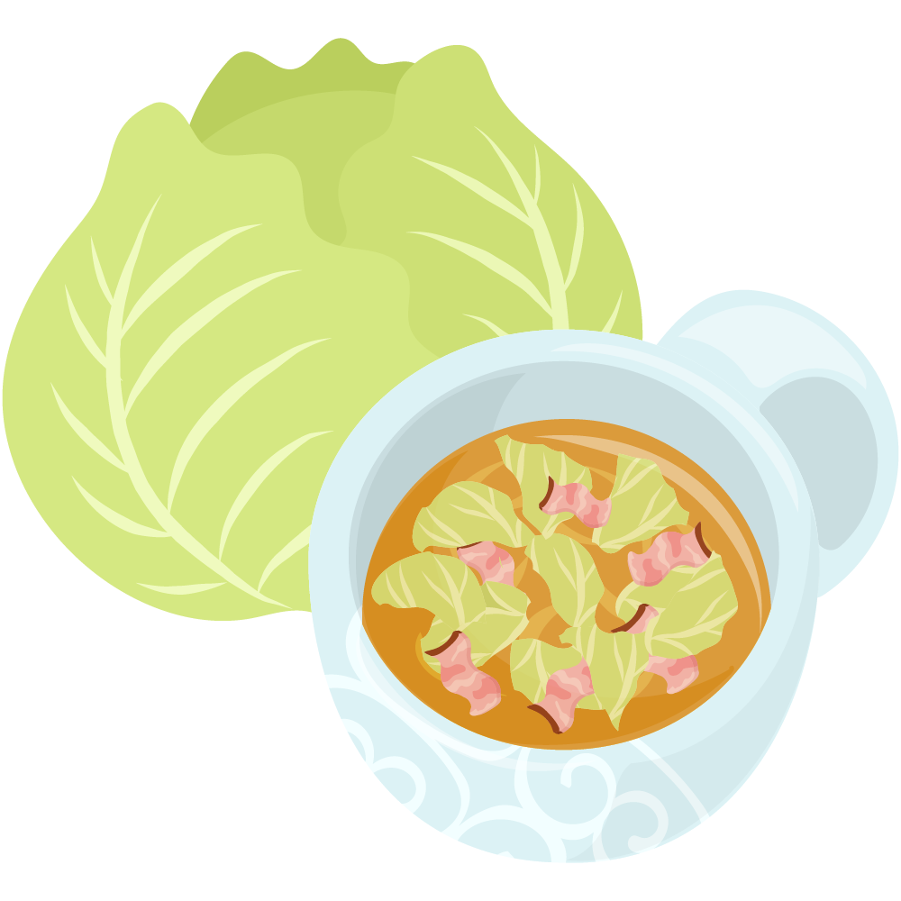 美味しそうなスープのフリーイラスト素材　-キャベツ-